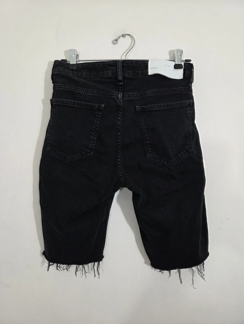 IRO Paris Birhak Frayed Denim Shorts Jean Bermuda Long Black Size 27 Boho